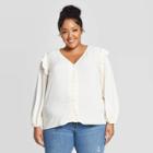 Women's Plus Size Long Sleeve Deep V-neck Double Ruffle Top - Universal Thread Cream X, Women's, Ivory