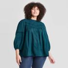 Women's Plus Size 3/4 Sleeve Prairie Shirt - Universal Thread Blue