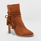 Women's Leyla Microsuede Wide Width Heeled Tassle Bootie - Universal Thread Cognac (red) 8.5w,