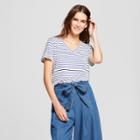 Women's Striped Short Sleeve High To Low Top - Alison Andrews White/blue