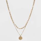 18 Metal Wax Stamp Charm Layered Pendant Necklace - Universal Thread Gold