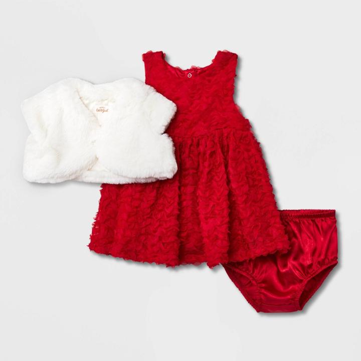 Baby Girls' Dress With Fur Shrug - Cat & Jack Red/cream Newborn
