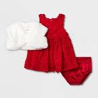 Baby Girls' Dress With Fur Shrug - Cat & Jack Red/cream Newborn