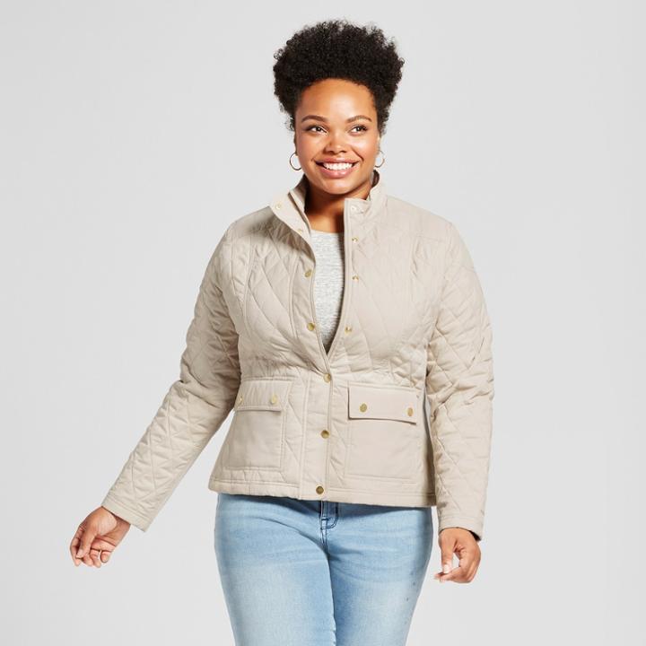 Women's Plus Size Quilted Jacket - Ava & Viv Cream (ivory)
