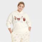 Zoe+liv Women's Plus Size Holiday Cocktails Hooded Graphic Sweatshirt - Ivory