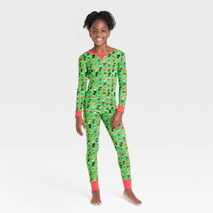 Kids' Multi Santa Print Matching Family Pajama Set - Wondershop Green
