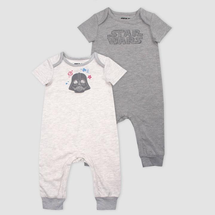 Disney Baby Boys' Star Wars Darth Vader 2pk Rompers - Heather Gray