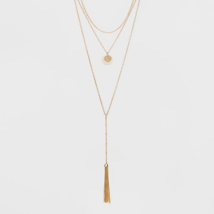 Coin, Rivershell Disc, And Tassel Long Necklace - A New Day Gold