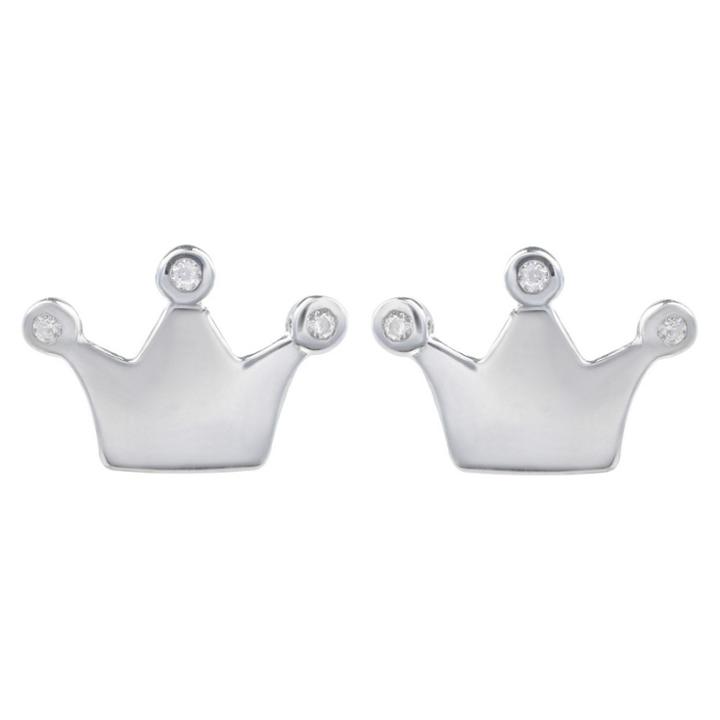 Journee Collection 1/10 Ct. T.w. Round-cut Cz Pave-set Crown Stud Earrings In Sterling Silver - White, Girl's