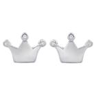 Journee Collection 1/10 Ct. T.w. Round-cut Cz Pave-set Crown Stud Earrings In Sterling Silver - White, Girl's