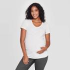 Maternity Striped Short Sleeve V-neck Side Shirred Shine T-shirt - Isabel Maternity By Ingrid & Isabel White/gold