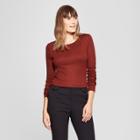 Women's Fitted Long Sleeve Crew T-shirt - A New Day Brown M,