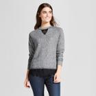 Women's Long Sleeve Crew Neck Lace Hem French Terry Sweatshirt - Alison Andrews Gray