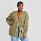Women's Plus Size Open Neck Cardigan - Universal Thread Green
