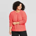 Women's Plus Size Crewneck Textured Pullover Sweater - A New Day Light Red 1x, Women's,
