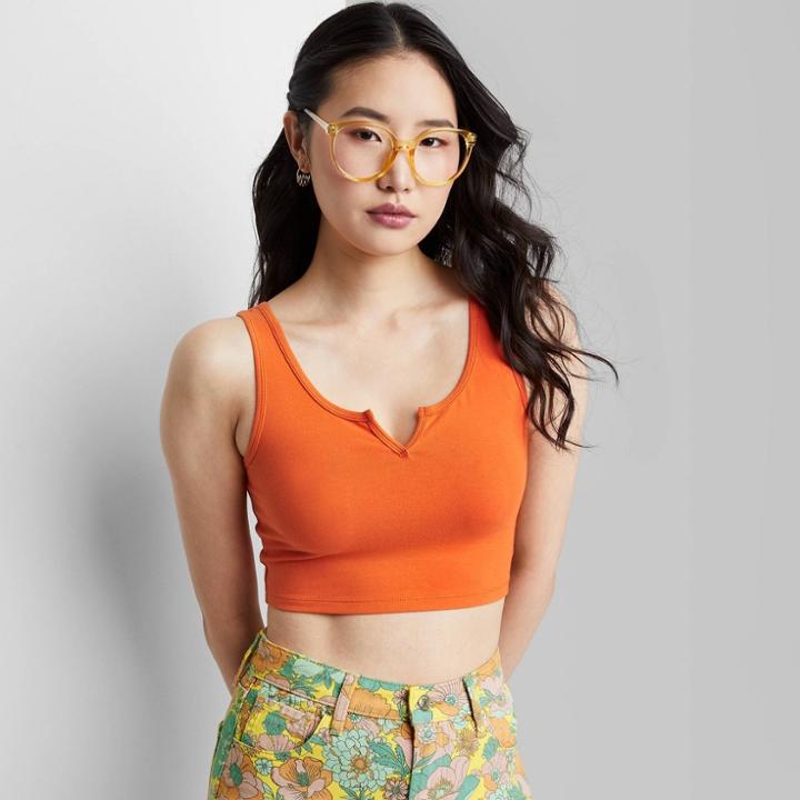 Women's Notch Front Tiny Tank Top - Wild Fable Dark Orange