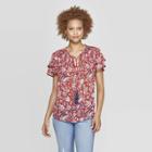 Women's Printed Short Sleeve V-neck Blouse - Knox Rose Red