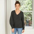 Women's Balloon Sleeve V-neck Pullover Sweater - Universal Thread Charcoal Heather