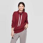 Women's Long Sleeve Ribbed Cuff Cowl Neck Sweater - A New Day Burgundy L, Size: