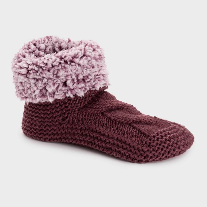 Muk Luks Women's Sherpa Cuff Booties With Grippers - Plum