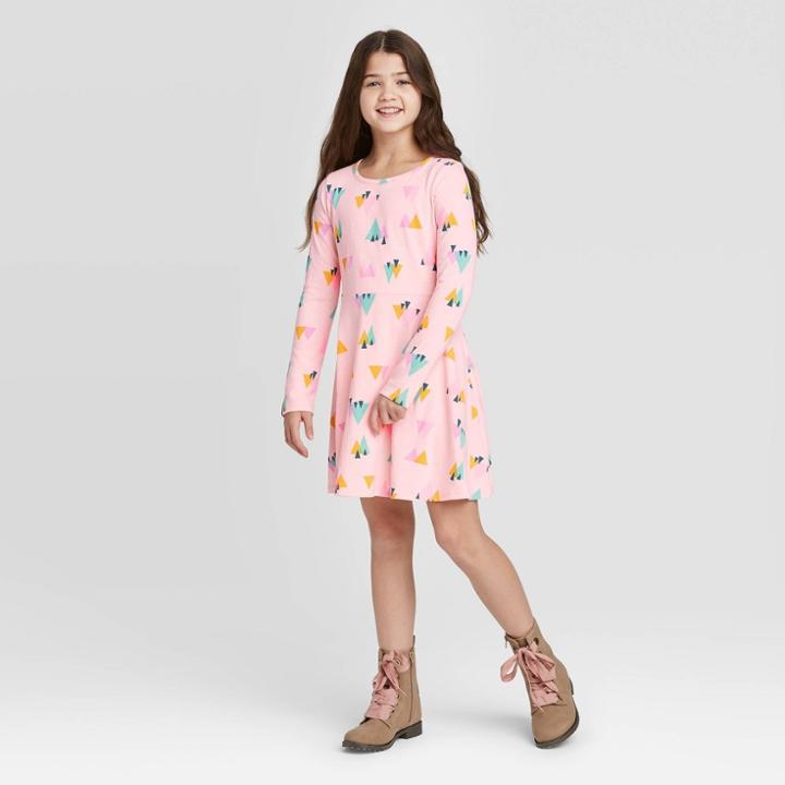 Girls' Long Sleeve Dress - Cat & Jack Pink L, Girl's,