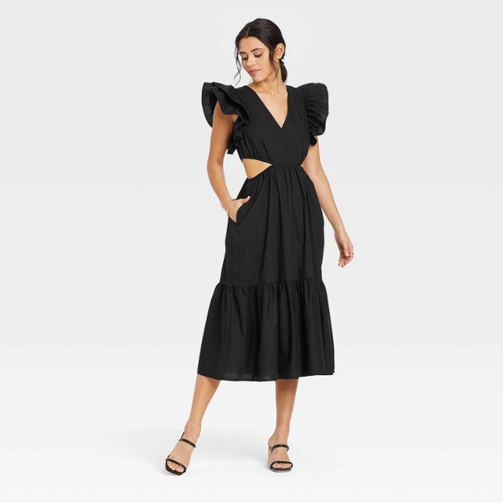 Women's Flutter Sleeveless Cut Out Dress - A New Day Black