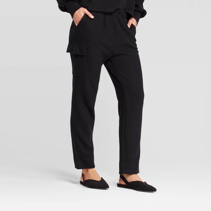 Women's Mid-rise Straight Cozy Knit Cargo Pants - Who What Wear Black