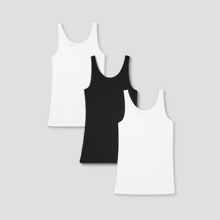 Women's 3pk Any Day Tank Top - A New Day White/white/blackl