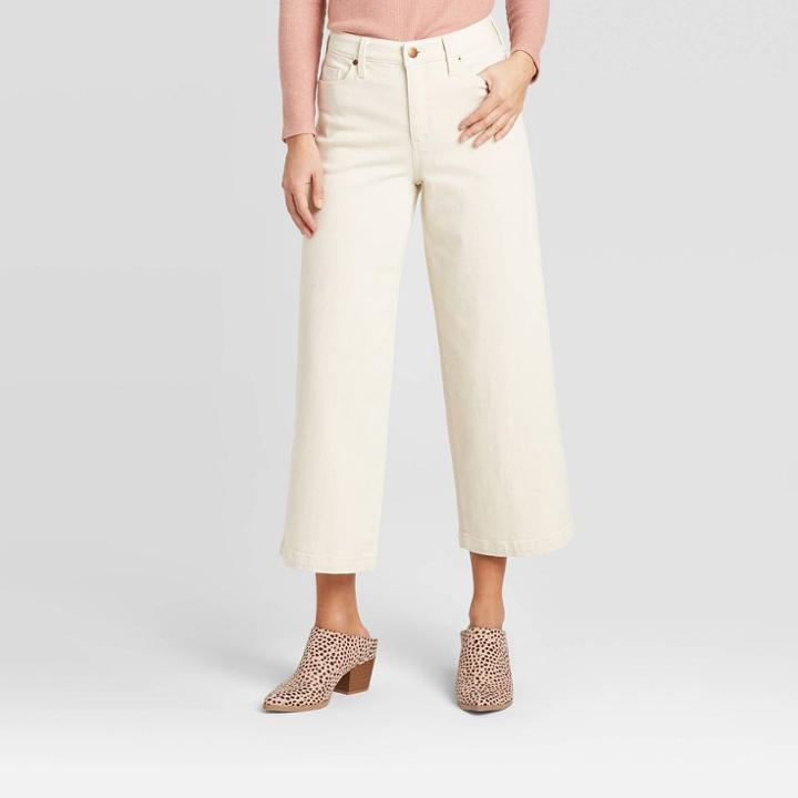 Women's High-rise Wide Leg Cropped Regular Fit Jeans - Universal Thread Cream 00, Women's, Beige