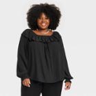 Women's Plus Size Balloon Long Sleeve Ruffle Top - Knox Rose Black