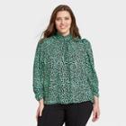 Women's Plus Size Fleck Print Puff Long Sleeve Blouse - Who What Wear Green
