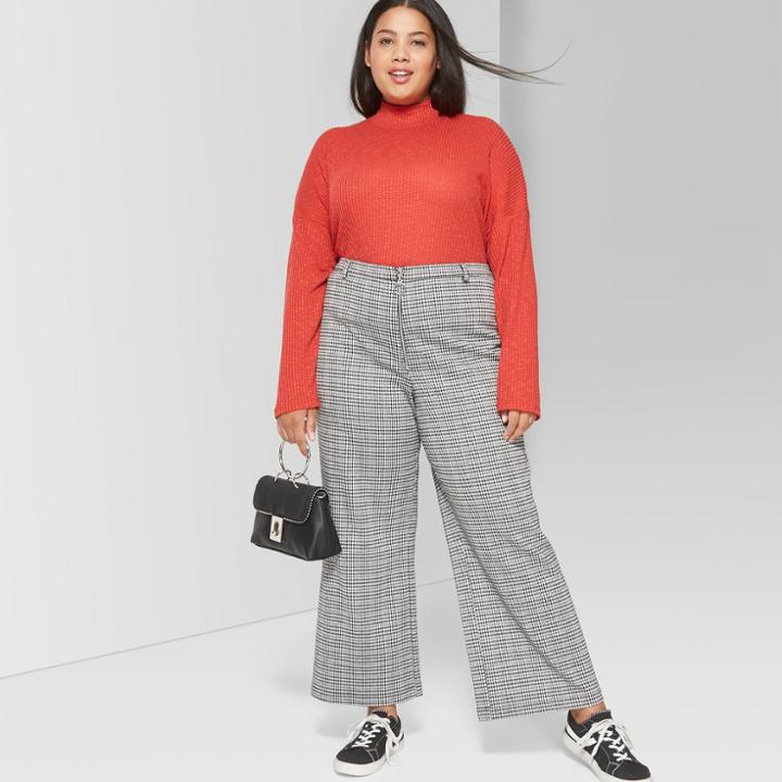 Women's Plus Size Long Sleeve Boxy Mock Neck - Wild Fable Orange