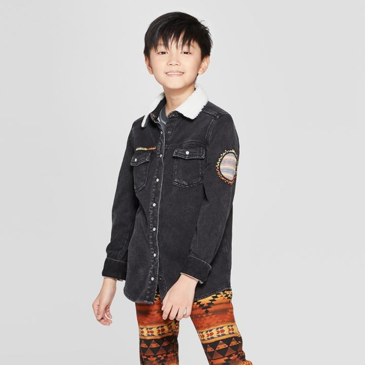 Boys' Long Sleeve Button-down Shirt - Art Class Black