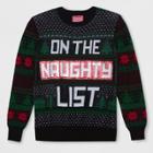 Well Worn Men's Big & Tall Flip Sequins Naughty/nice List Ugly Holiday Sweatshirt - Night Black