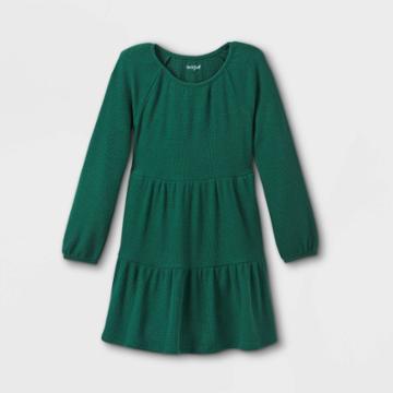Girls' Long Sleeve Cozy Tiered Dress - Cat & Jack Forest Green