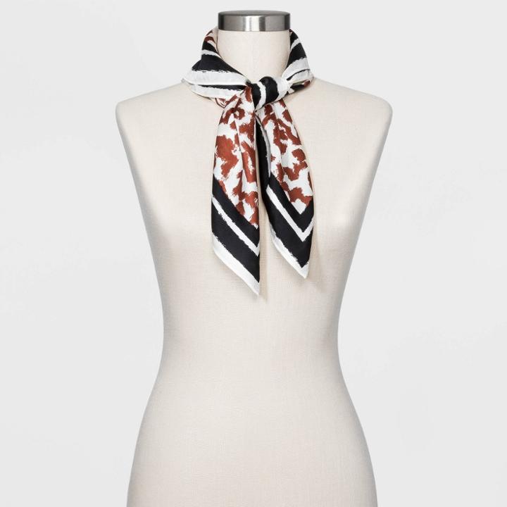 Women's Animal Print Silk Square Scarf With Gift Box - A New Day Brown, Women's,