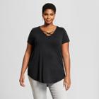 Women's Plus Size Short Sleeve Cross Front Drapey T-shirt - Ava & Viv Black X