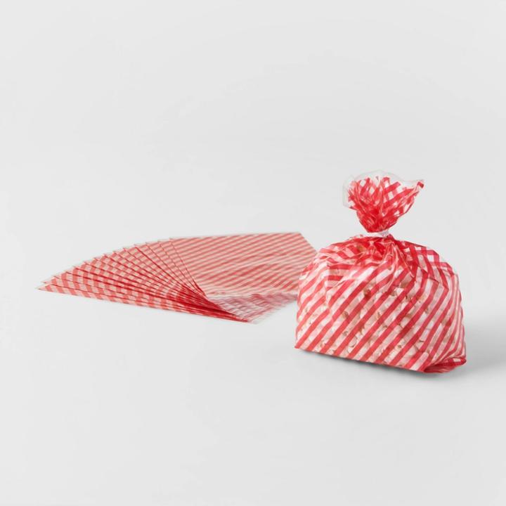 15ct Stripe Cello Treat Gift Bag Red & White - Wondershop