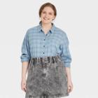 Women's Plus Size Long Sleeve Flannel Button-down Shirt - Universal Thread Blue Plaid