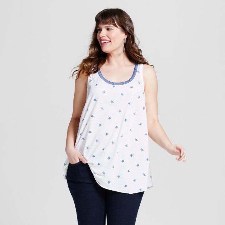 Zoe+liv Women's Plus Size Stars Americana Tank White