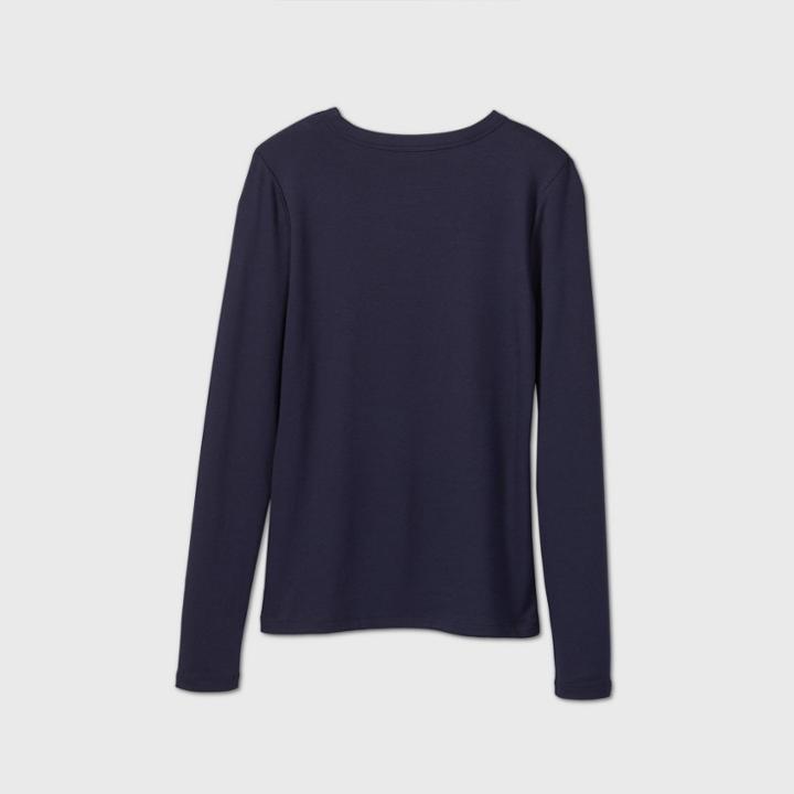 Women's Long Sleeve Fitted T-shirt - A New Day Navy