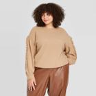 Women's Plus Size Ruffle Sleeve Sweatshirt - A New Day Tan