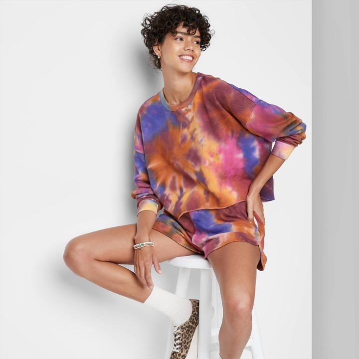 Women's Raw Hem Cropped Sweatshirt - Wild Fable Grape Tie-dye Xs, Purple Tie-dye