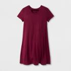Girls' Short Sleeve Open Neck Dress - Art Class Burgundy L, Size: