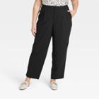 Women's Plus Size High-rise Relaxed Fit Tapered Ankle Trousers - A New Day Black