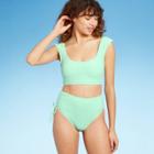 Women's Cap Sleeve Crop Bikini Top - Sea Angel Green