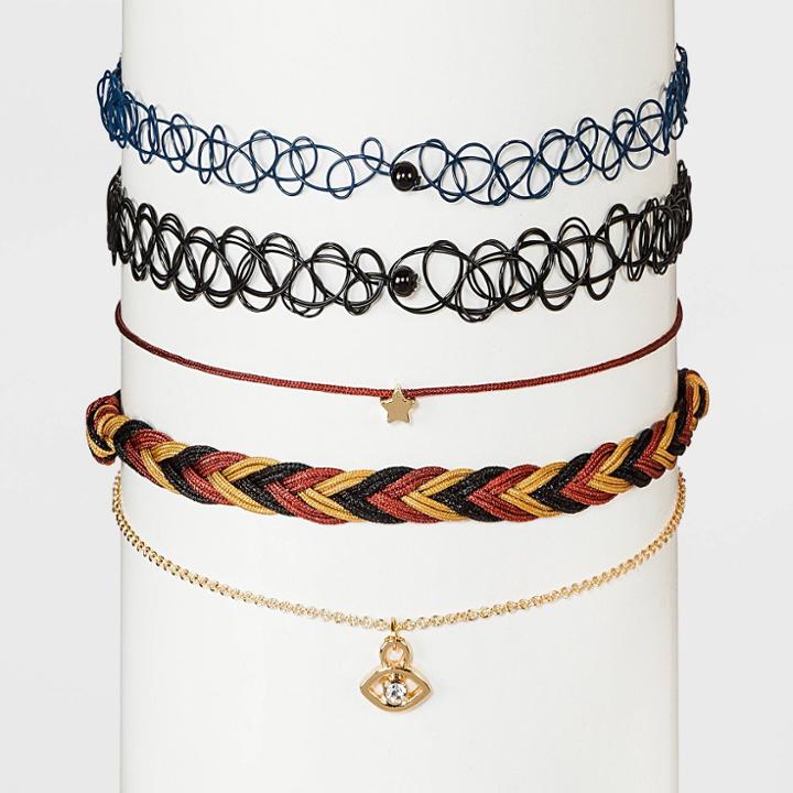 Evil Eye And Star Choker Necklace Set 5pc - Wild Fable , Black/gold/red