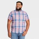 Men's Tall Plaid Standard Fit Stretch Poplin Short Sleeve Button-down Shirt - Goodfellow & Co Divine Red