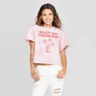 Women's Peanuts Keep On Growing Woodstock Wash Short Sleeve Cropped T-shirt (juniors') - Blush Pink