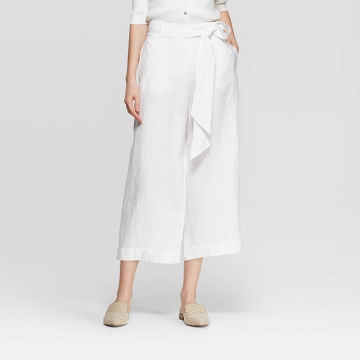 Women's Regular Fit Mid-rise Linen Crop Pants - A New Day White